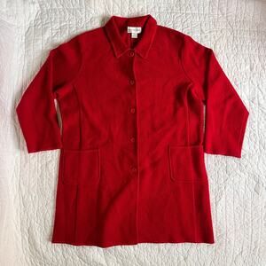 100% Wool Jacket Topcoat Red Button Down XL Festive Fall